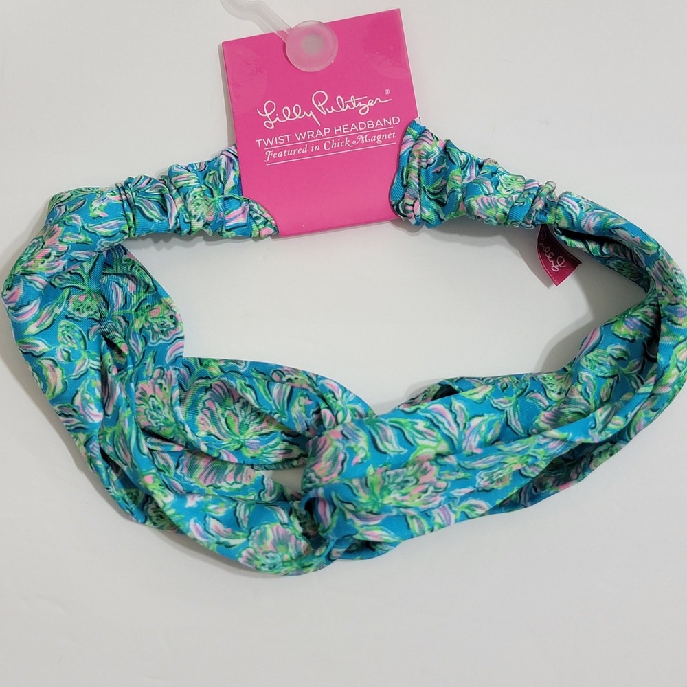 Lilly Pulitzer Twist Wrap Headband Chick Magnet Blue Floral Print Hair Accessory